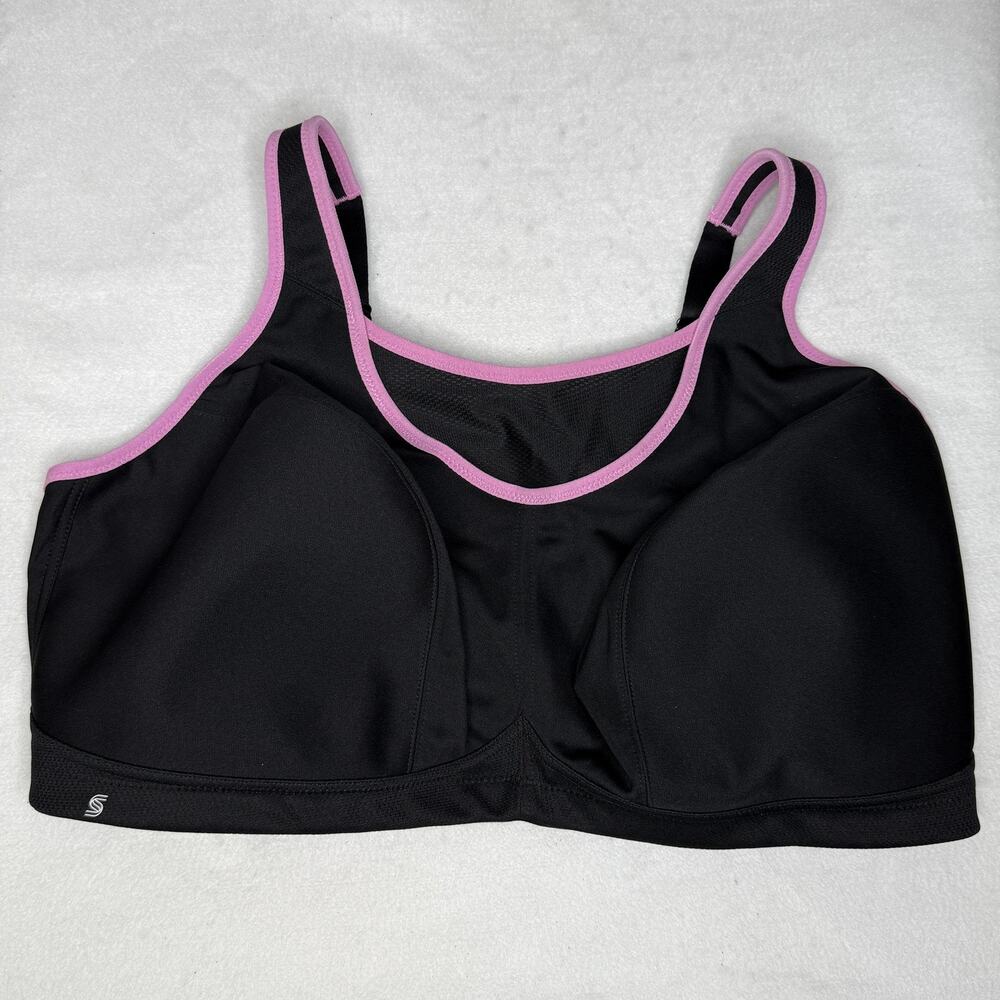Glamorise Sports Bra Womens 50DD Black Pink Mesh Back Adjustable High Impact